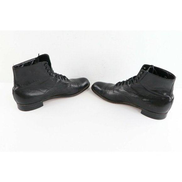 Vintage 80s Rockabilly Mens 10.5 D Distressed Leather Toe Cap Dress Boots Black main image 4